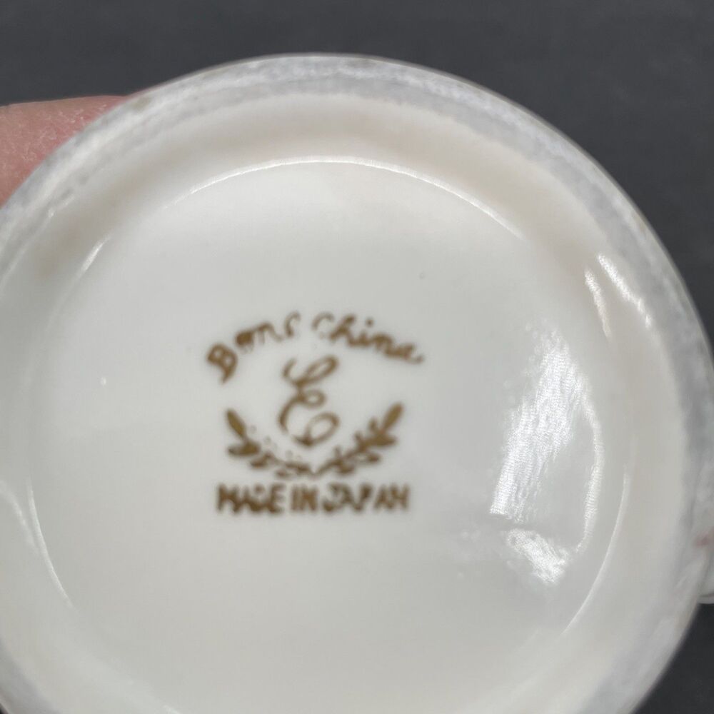Porcelain Creamer Pink Roses Gold Trim Bone China Japan E Backstamp 4" Vintage - Picture 7 of 11